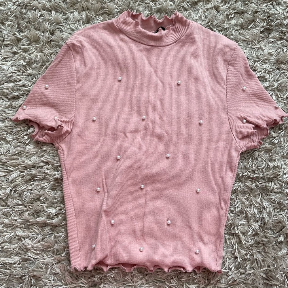 Shein size XS pink shirt with pearl beads